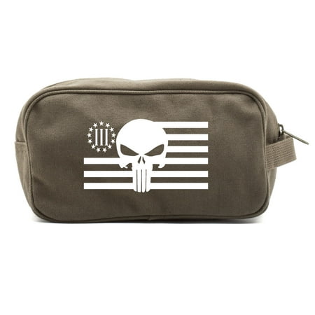 Punisher Skull Three Percenter American Flag Dual Compartment Toiletry
