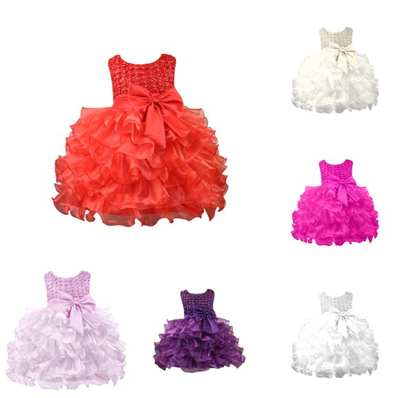 Ulitacool Toddler Girl Dresses Summer O Neck Solid Color Flower Girl Dress Sleeveless Gown Charm Clothing 18-24 Months Red
