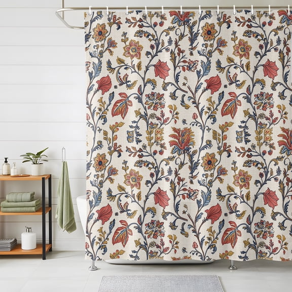 Shower Curtains for Bathroom, Orange Red Leaf Waterproof Fabric Shower Curtain, Vintage Farmhouse Boho Pastoral Tribal Decorative Bathroom Curtain for Bathtub, 36"x72", No Hooks Included