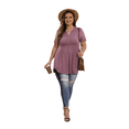 thumbnail image 5 of PINKSIR Plus Size Short Sleeve Henley Shirt for Women Flowy Tunic Tops Loose Fit Pleated Swing Blouse Mauve 1X-5X, 5 of 7