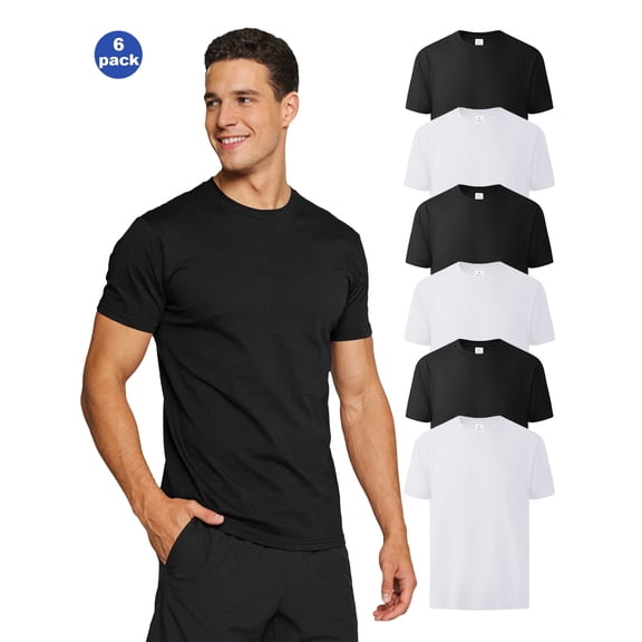 SPEEDRUN Men's Cotton T-Shirt Short Sleeve Casual Crew Neck Tee Soft, 6 Pack, Sizes M-3XL