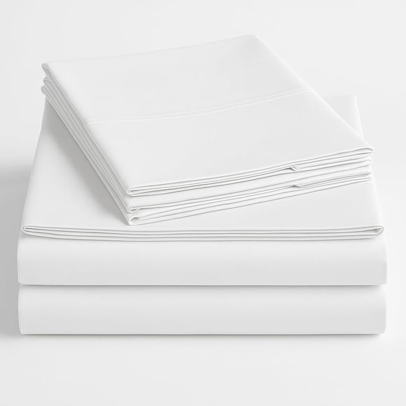 Ensemble de Draps Grand Size pour Matelas - Ensemble de 4 Pcs - Draps de Lit de Luxe Hôtel - Extra Doux - Poches Profondes de 10 Pouces - Ajustement Facile - Respirant et Rafraîchissant - Confortable - Blanc Uni - Draps 100 % Coton - 4 Pcs
