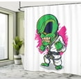 thumbnail image 5 of Ambesonne Cartoon Shower Curtain, Angry Alien Karate Art, 69"Wx84"L, Green Pink, 5 of 5