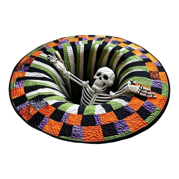 3D Halloween Rug, 3D Vortex Optical Illusion Rug, 31.50 in Candy Corn Quilted Round Mat, Halloween Quilted Round Rug with Spooky Depth Design, Soft Non‑Slip Floor Mat, Modern Home Halloween Decor,N