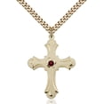 thumbnail image 1 of Gold Filled Cross Pendant with 3mm January Red Swarovski Crystal 1 1/4 x 7/8 inches with Heavy Curb Chain, 1 of 1