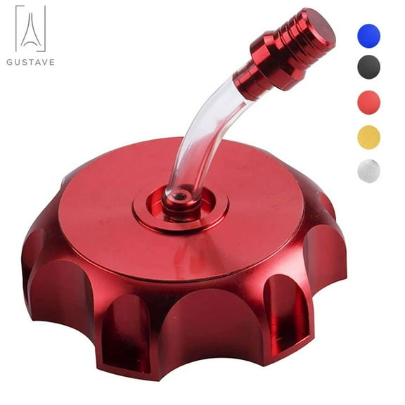 Gustavedesign Motorcycle CNC Aluminum Alloy Fuel Gas Tank Cap Vent Cover with Air Tube Breather Pipe For Honda ATV Motor Bike, Red