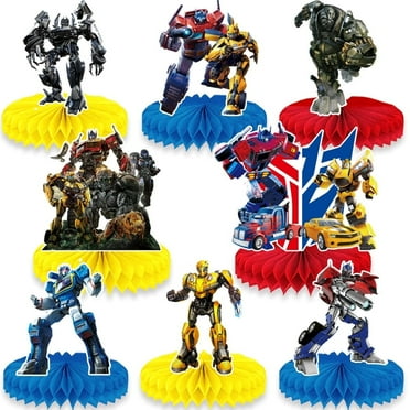 8pcs Transformers Theme Cartoon style 3D Double Side Honeycomb Centerpieces Table Toppers, Birthday Party Decorations Supplies for kids.