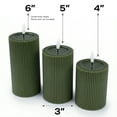 thumbnail image 4 of WYZworks Fluted Ribbed LED Pillar Candles, Loden Green, with Realistic Reflective Melted-Wax Effect – Flickering Flame, Remote, Dimmable, Flameless, Battery Operated, Home & Wedding Decor (Set of 3), 4 of 11