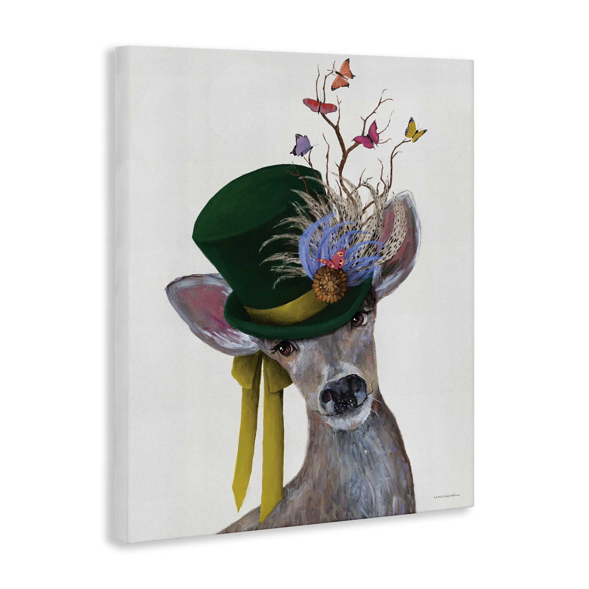 Stupell Industries Deer with Butterfly Hat Animals & Insects Painting Gallery Wrapped Canvas Art Print Wall Art, 16 x 20