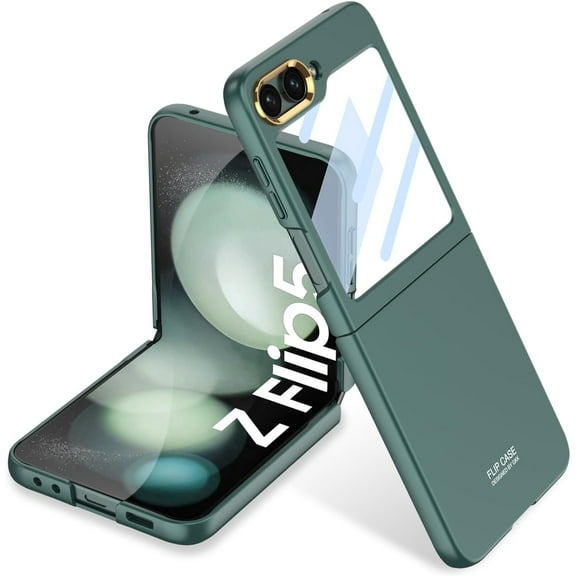 case for Z Flip 5 Case - Ultra-Thin Folding Shell with Electroplated Metal Lens Frame - Built-in Screen Protector Protection Case for Samsung Galaxy Z Flip 5, Green