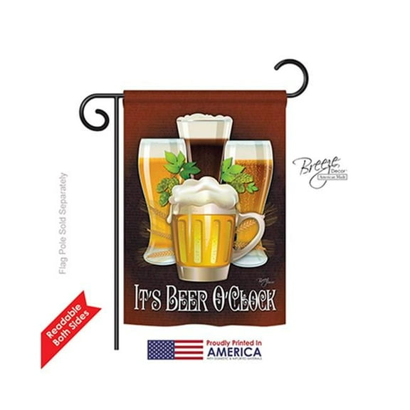 Breeze Decor 67028 Its Beer O Clock 2-Sided Impression Garden Flag - 13 x 18.5 in.