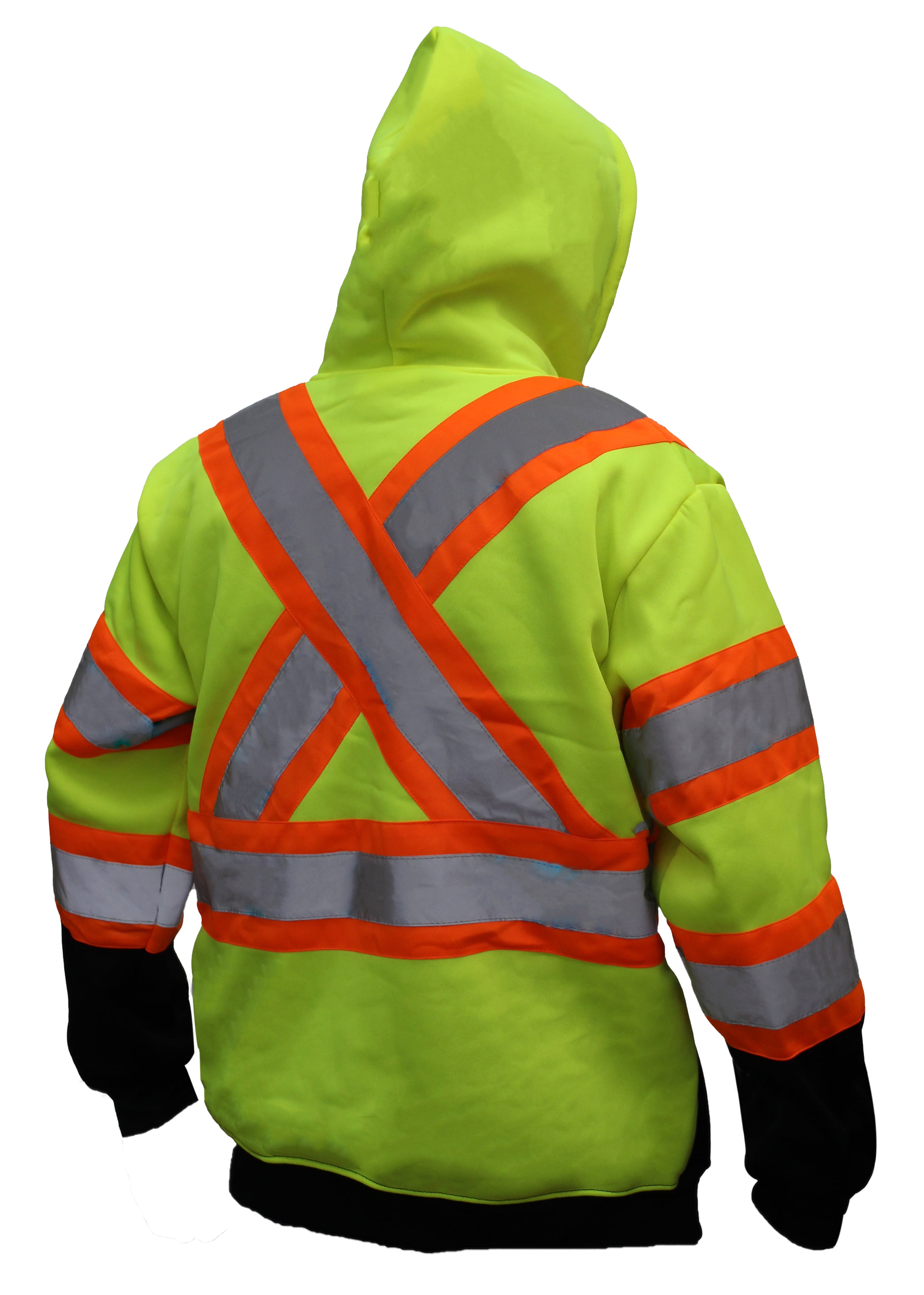 New York Hi-Viz Workwear HX7012 Men's ANSI Class High Visibility Class  Sweatshirt, Full Zip Hooded, Lightweight, Black Bottom with X  pattern(Large, Lime)