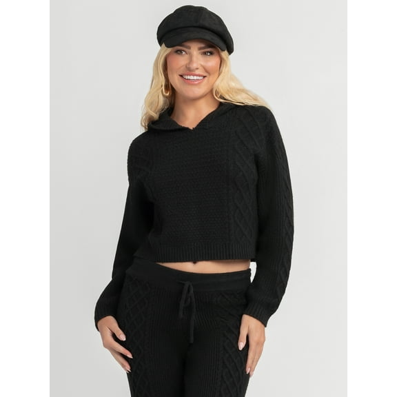 Jessica Simpson Women's Brigite Cropped Mixed Stitch Hoodie Sweater, Sizes XS-XL