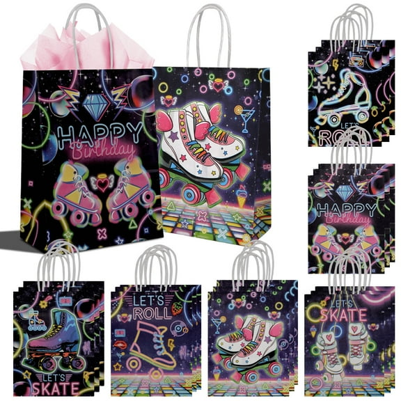 48pcs Roller Skating Birthday Party Gift Bags, Snack & Candy Packaging Bags with Handles, Roller Skating Theme Party Decorations, Suitable for Birthday Parties, Valentine's Day, New Year's Eve