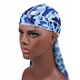 thumbnail image 6 of Yvsxxv Camouflage Print Silky Bandana, Polyester Stretch Head Wrap, Unisex Daily Hair Accessory, Blue, 1 Pc, 6 of 6