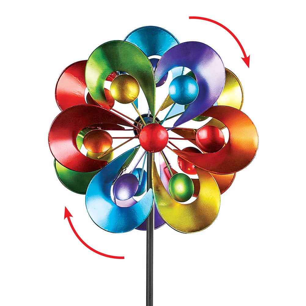 4 Foot Tall Colorful Kaleidoscope Kinetic Double Wind Spinner Garden Yard Stake 