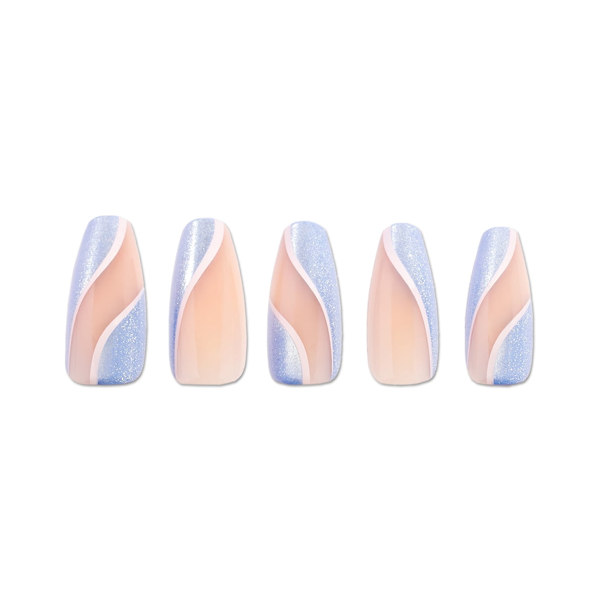 PaintLab Long Sleek Coffin Press On Nails, Celestial Waves, 30 Count