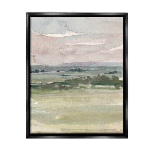 Stupell Industries Rural Watercolor Landscape Landscape Painting Black Floater Framed Canvas Art Print Wall Art, 17 x 21