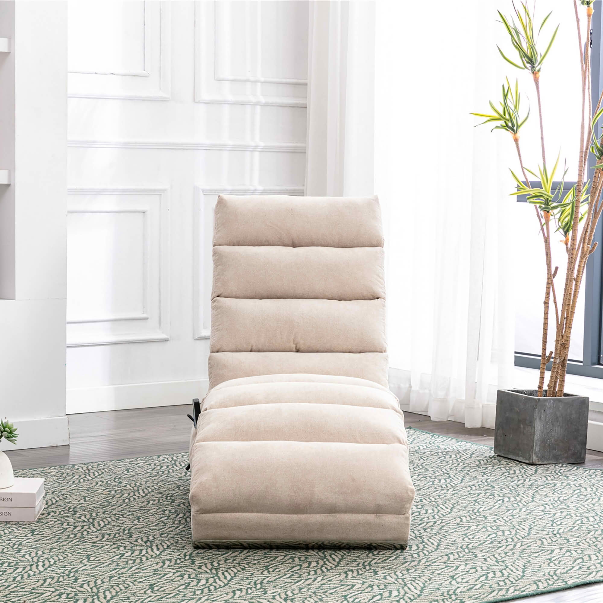 MAYEERTY Vibrating Upholstered Chaise Lounge Chair, Ergonomic Fixed Back Fabric Recliner Sofa with Side Pocket Remote Control for Living Room Bedroom