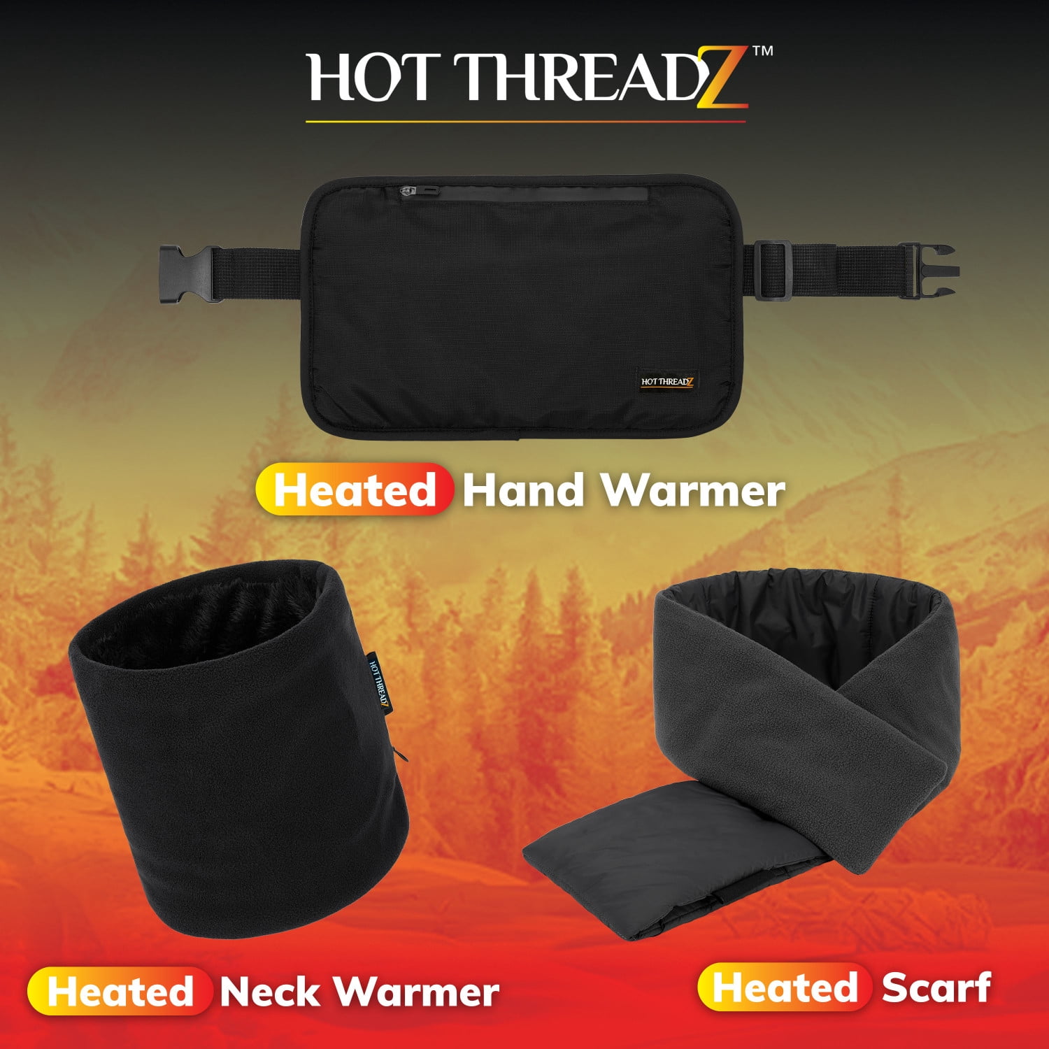 Hot Threadz Heated Neck Warmer 3 Heat Settings Polar Fleece & Arctic Plush Rechargeable Black