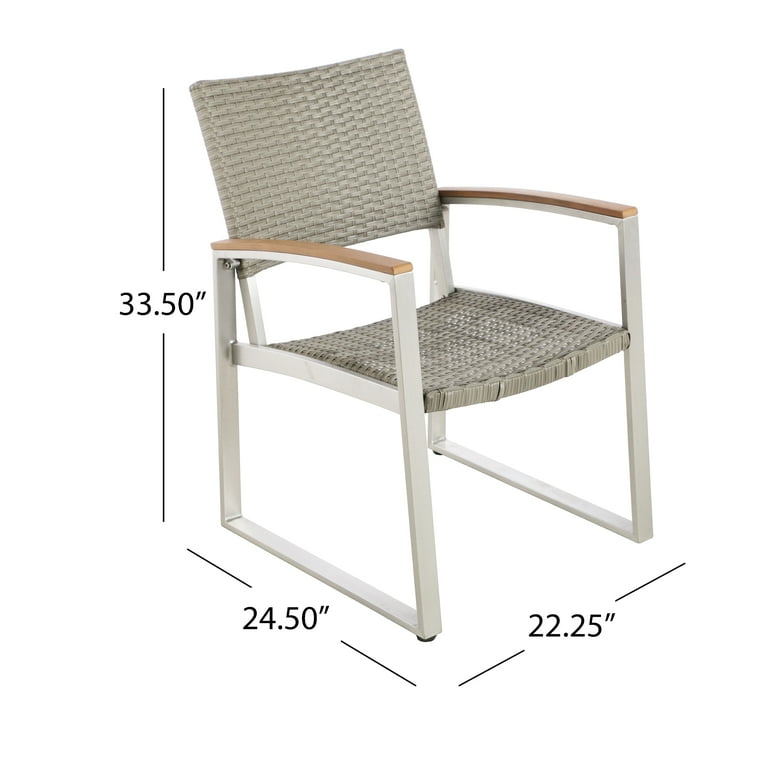 Noble House Glasgow Wicker Patio Dining Arm Chair in Silver Set of 2 Walmart
