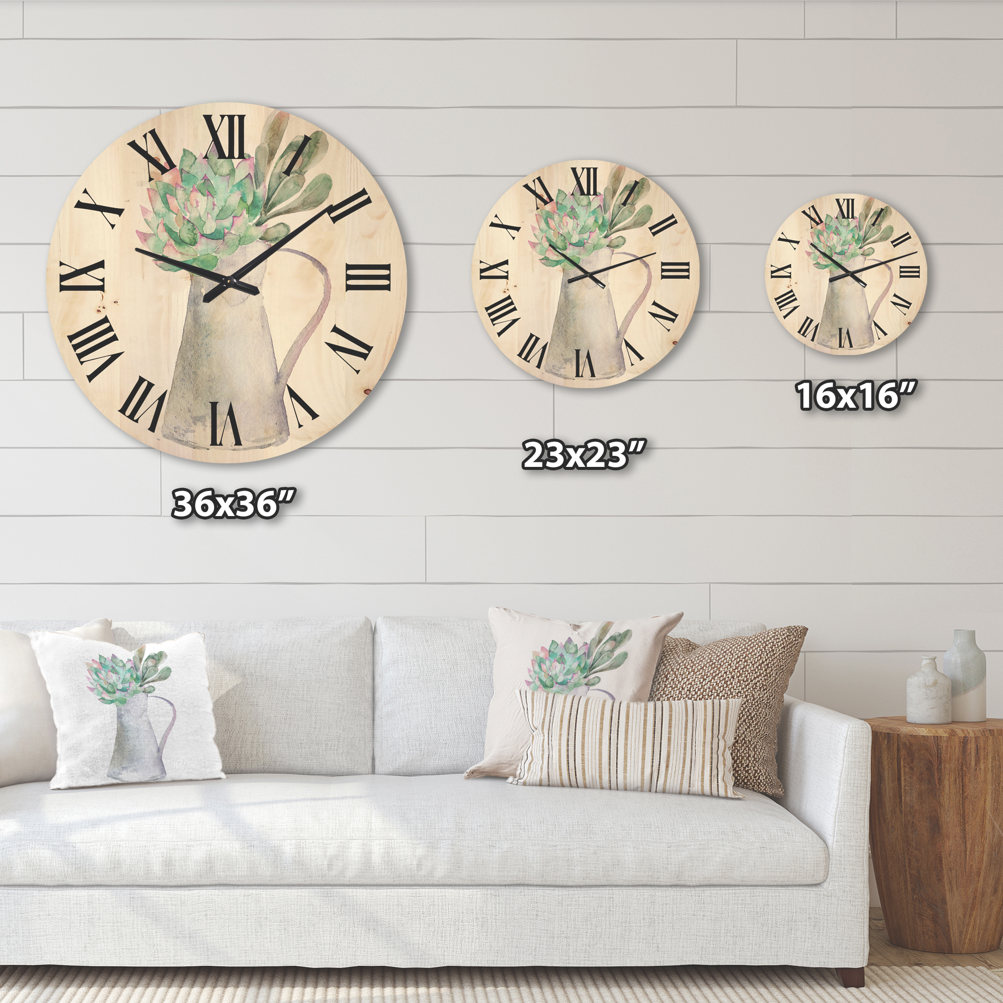 Designart 'Succulent Home Plant In Jug' Traditional Wood Wall Clock