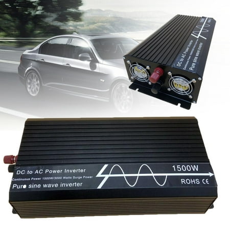 1500W Electronic Power Inverter Off Grid Pure Sine Wave Conver 12V/24V DC to 120V AC 60HZ Converter for Cars Ships Home Emergency Power