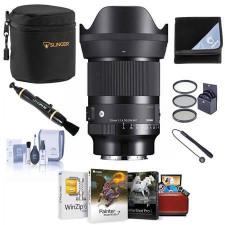 UPC: 0192223195547 | AF 35mm f/1.4 DG DN ART Lens for Sony E  Bundle with Corel Mac Software Suite  67mm Filter Kit  Case  Wrap  Lens Cleaner  Cleaning Kit  Lens Cap Tether
