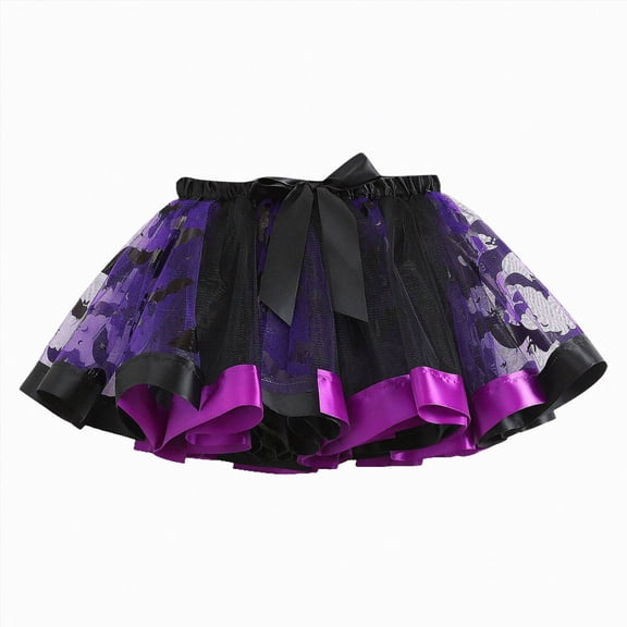 WUANDIXFA Tutu for Girls Birthday Party Tutu Skirt Performance Skirt Bowkot Cute Printing Skirt,Purple,2-4 Years