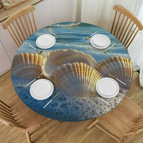 Qinduosi Round Outdoor Tablecloth with Elastic, Shell Waterproof Patio Table Covers Round Fitted Table for Picnic, Camping, Garden 31"-35
