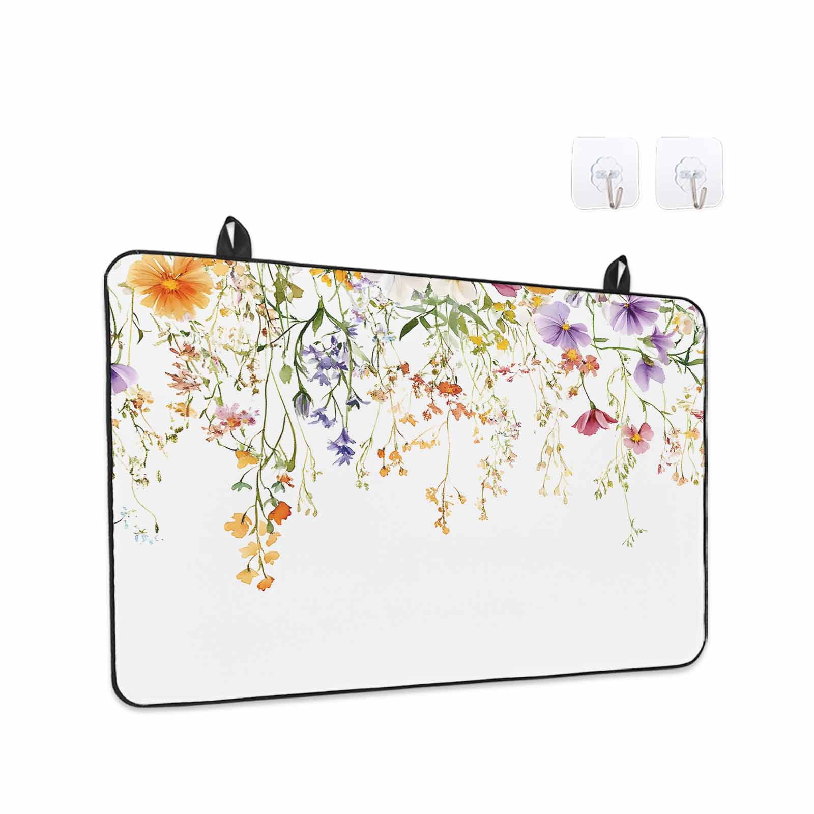Spring Floral Stove Top Cover for Electric Stove, Heat-proof & Non Slip Glass Top Stove Cover Protector, Watercolor Leaves Wildflower Pastoral Kitchen Flat Cooktop Rubber Mat 24x21 Inches