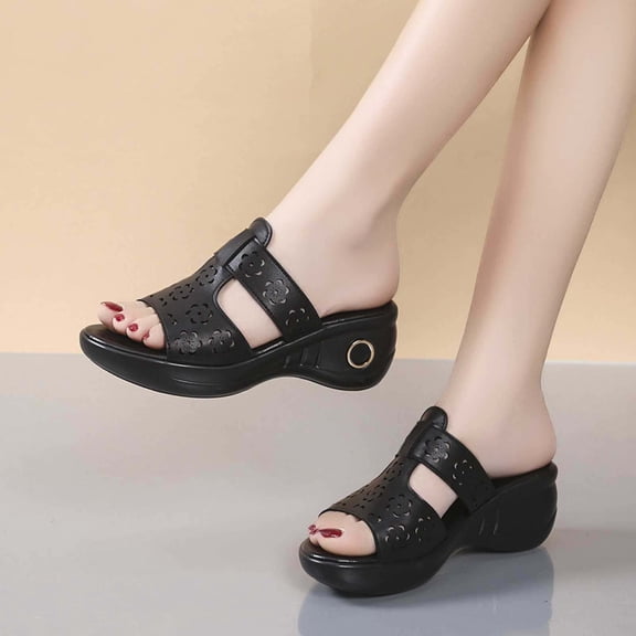 WIZUTIZ Shower Shoes Women Comfortable Womens Sandals Summer Soft EVA Slide Sandals Wedge Sandals Platform Heels Slippers Knitted BOHO Beach Slide Sandals Indoor Non-Slip Slippers Christmas Gifts