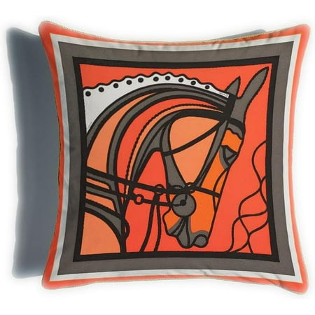 

16x16 Inches Throw Pillow Cushion Cover - Orange Horse Pattern Both-Side Printing Couch Sofa Pillow for Living Room Bedroom