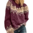 thumbnail image 1 of MAWCLOS Chandails Tricotés pour Femmes Chandail à Manches Longues Col Rond Pull Confortable pour le Travail Hiver Chaud Rouge Vin m, 1 of 2