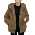 thumbnail image 6 of Xdegoge Women's Fuzzy Sherpa Fleece Jacket Hooded Zip Up Coat Winter Warm Fluffy Outwear Oversized Loose Fit Long Sleeve Shaggy Hoodie with Pockets Casual, 6 of 9