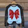 thumbnail image 2 of Pisexur Sweatshirts de Noël pour Femmes Mode Vacances Nœud Rouge Graphique Pull Xmas Tops Décontracté Manches Longues Col Rond Chandails en Molleton Amples Confortables Automne Chandails en Molleton pour Femmes, 2 of 3