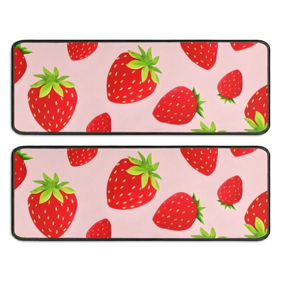 Kitchen Rugs Sets Of 2,Red Strawberry Plants Fruit Pink Pattern Anti Fatigue Kitchen Mat Rugs Non Slip Washable,Decorative Kitchen Floor Mats for Kitchen,Sink,Laundry,17"x47" 17"x47"
