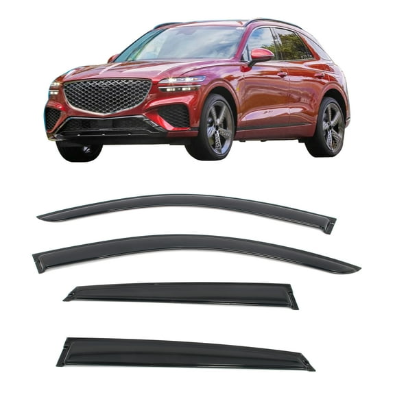 Ikon Motorsports Tape-On Window Visors Vent Wind Rain Sun Guards Deflectors For 2022-2026 Genesis GV70 & Electrified GV70, Acrylic Smoke/Tinted 4PCS