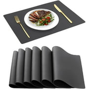 Placemats Set of 6, Leather Place Mats Heat Resistant Placemats Non-Slip Table Mats Wipeable Waterproof Washable Coffee Mats for Kitchen Dining Table Decor (Black)