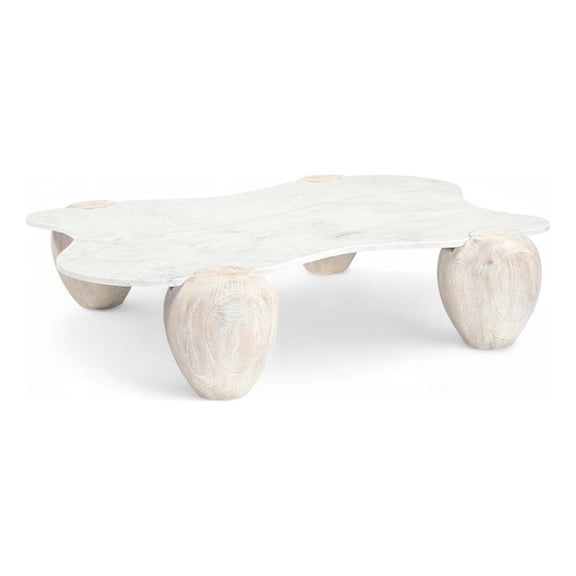 Meridian Furniture Liona White Marble And Acacia Wood Coffee Table