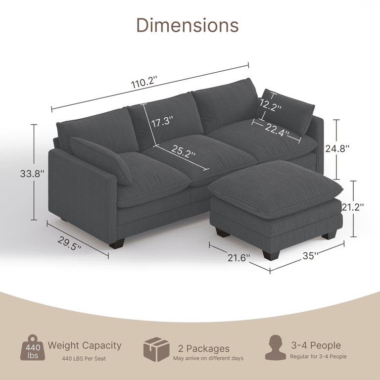 Noelse 110" L-Shaped Cloud Couch, Gray Sectional photo 4