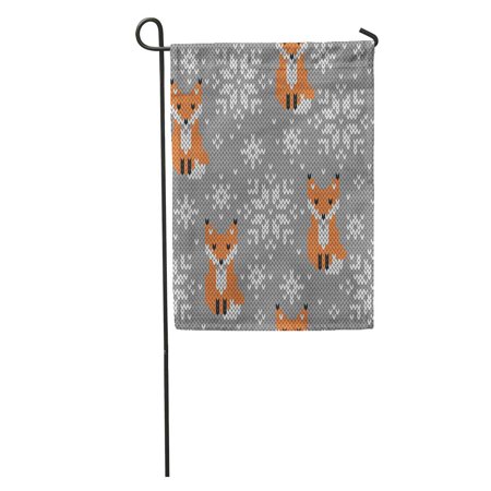 SIDONKU Orange Pattern Foxes Jacquard Knitted Winter Cute Scandinavian Silver Garden Flag Decorative Flag House Banner 12x18 inch