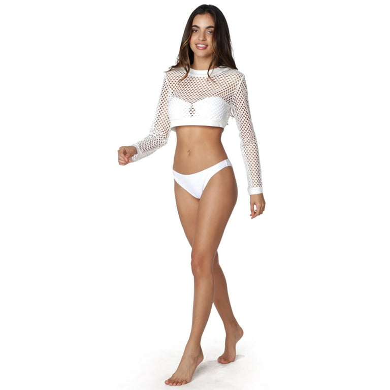 White fishnet long sleeve top new arrivals