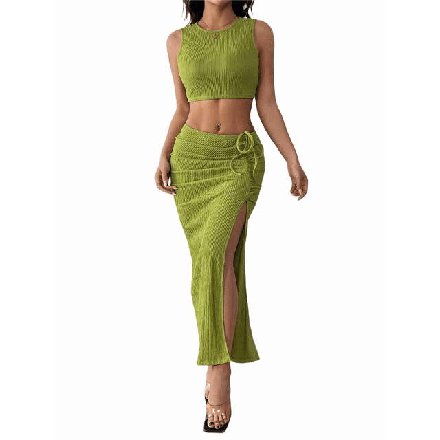 Traje de Dos Piezas para Dama, Color Liso, , Verde, Talla L