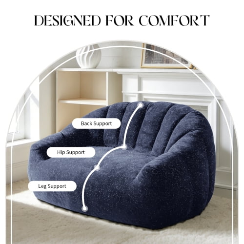 Bear Paw Sofa, Oversized Bean Bag Chair with Armrest, Shiny Silver Thread Faux Fur Plush, Filler Included, Ergonomic Comfy Seating for Living Room, Bedroom & Lounge, Blue