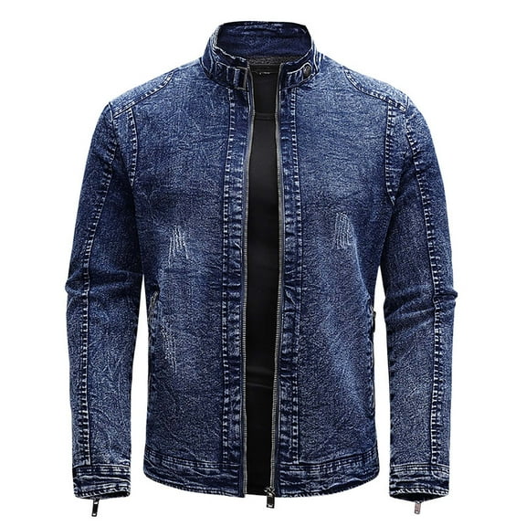 Fesfesfes Fleece Denim Jacket Coat for Men's Fall/Winter Fashion Fleece Denim Jacket Stretch Washed Denim Top Jacket Under $10