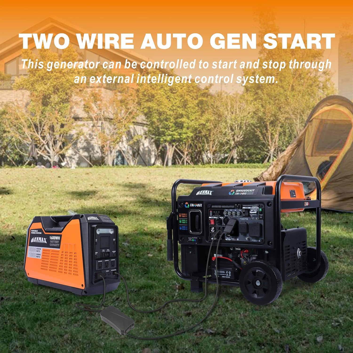 GENMAX 10500-Watt Tri Fuel Open Frame Inverter Generator,with ATS,Quiet Technology,CO Sensor,digital display and 50A,Ideal for Home backup,contruction site and RV Camping