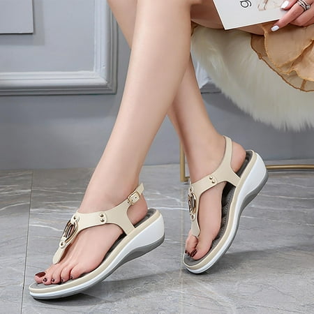 

Hvyes Casual Wedge Sandals with Arch for Women Comfortable Ankle Strap Clip Toe Summer Beach Sandals Trendy Ladies Bohemia Platform Dress Shoes Size 9.5