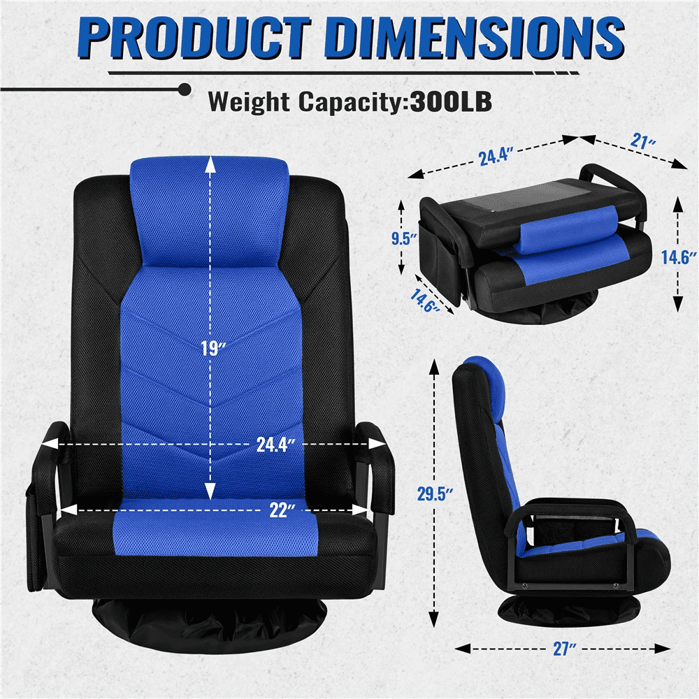 Yaheetech Swivel Floor Gaming Chair with Adjustable Backrest, Black/Blue