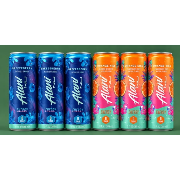 Alani Nu Energy Drink,Breezeberry, orange kiss (  pack of 6 count ) ( each flavour 3 count)